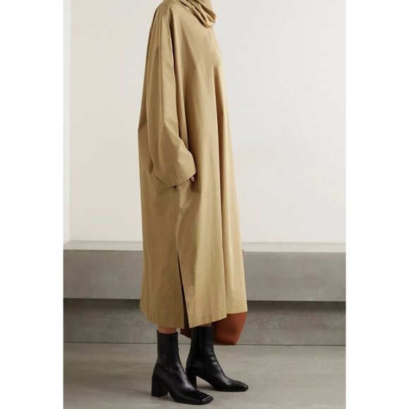THE ROW "Balsa" Draped Cotton-Poplin Midi Dress in Sand, size Small (fits S-L) - Picture 1 of 12